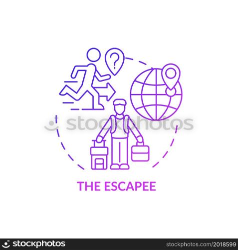 Escapee purple gradient concept icon. Type of expats abstract idea thin line illustration. Person seeking for new place of living. Refugee and fugitive. Vector isolated outline color drawing. Escapee purple gradient concept icon
