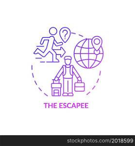 Escapee purple gradient concept icon. Type of expats abstract idea thin line illustration. Person seeking for new place of living. Refugee and fugitive. Vector isolated outline color drawing. Escapee purple gradient concept icon