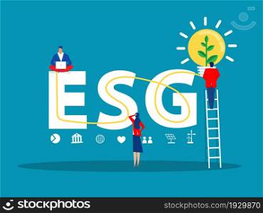 ESG or ecology problem concept, businessman leader seedling growth invest concept vector illustrator