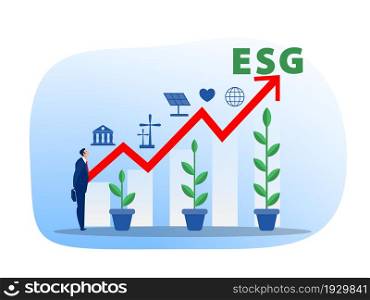 ESG or ecology problem concept, businessman leader watering seedling growth invest concept vector illustrator