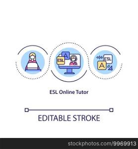 ESL online tutor concept icon. Distance education. idea thin line illustration. Online teaching . Online tutors benefits. Vector isolated outline RGB color drawing. Editable stroke. ESL online tutor concept icon