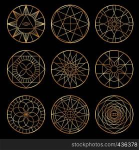 Esoteric geometric pentagrams. Spiritual sacred mystical vector symbols. Esoteric pentagram sacred geometric ine style illustration. Esoteric geometric pentagrams. Spiritual sacred mystical vector symbols