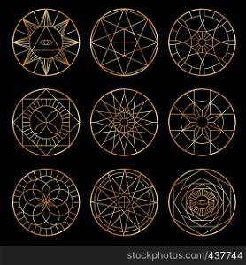 Esoteric geometric pentagrams. Spiritual sacred mystical vector symbols. Esoteric pentagram sacred geometric ine style illustration. Esoteric geometric pentagrams. Spiritual sacred mystical vector symbols