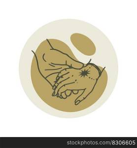 Esoteric icon for a blog with a male and female hand, a symbol of a relationship in a couple. Mystical or magical blog in boho style on social networks.