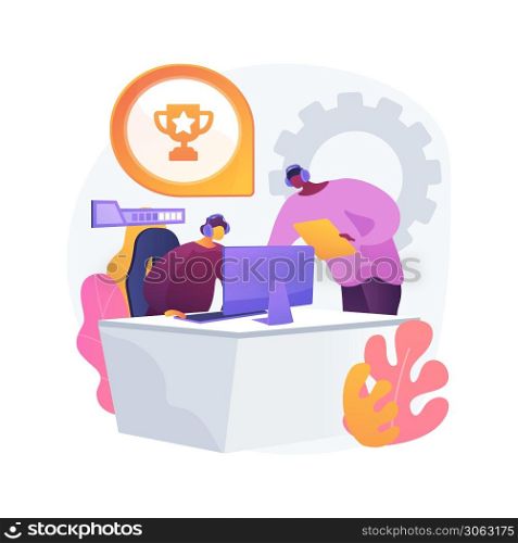 Esports coaching abstract concept vector illustration. Lessons with pro gamer, free esport webinar, player performance, video game training application, cybersport team abstract metaphor.. Esports coaching abstract concept vector illustration.