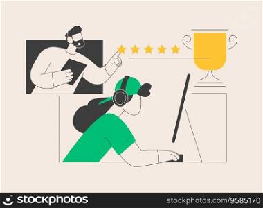 Esports player training abstract concept vector illustration. Cyber sports, lessons with pro gamers, esports coaching platform, video games, tournament win, motivation abstract metaphor.. Esports player training abstract concept vector illustration.