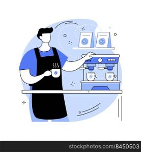Espresso time isolated cartoon vector illustrations. Professional barista makes espresso in cafe, coffee shop, hot drinks, small business, work in the bar, preparation process vector cartoon.. Espresso time isolated cartoon vector illustrations.