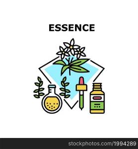 Essence Cosmetic Vector Icon Concept. Aromatic Essence Cosmetic Prepared From Aroma Flower And Plant Leaf Ingredient. Organic Perfume Essential Liquid And Aromatherapy Color Illustration. Essence Cosmetic Vector Concept Color Illustration