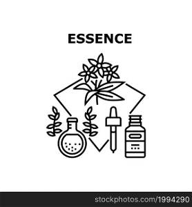 Essence Cosmetic Vector Icon Concept. Aromatic Essence Cosmetic Prepared From Aroma Flower And Plant Leaf Ingredient. Organic Perfume Essential Liquid And Aromatherapy Black Illustration. Essence Cosmetic Vector Concept Black Illustration