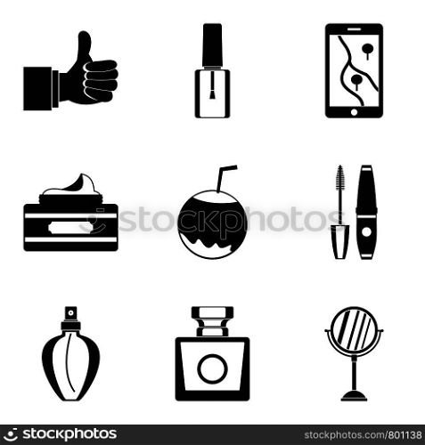Essence icons set. Simple set of 9 essence vector icons for web isolated on white background. Essence icons set, simple style