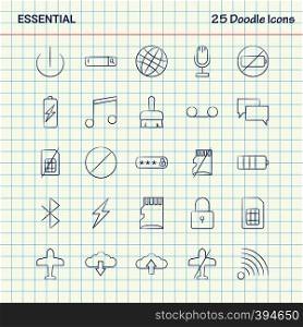 Essential 25 Doodle Icons. Hand Drawn Business Icon set