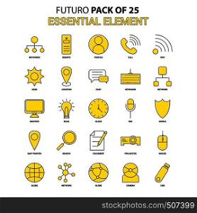 Essential Element Icon Set. Yellow Futuro Latest Design icon Pack