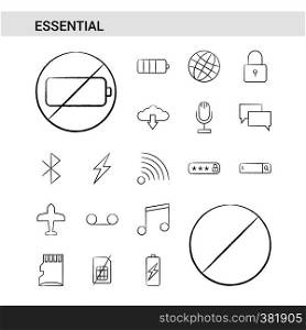 Essential hand drawn Icon set style, isolated on white background. - Vector