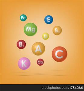 Essential vitamin and mineral complex, medicine and health, vector illustration