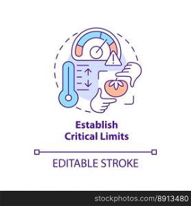 Establish critical limits concept icon. Evaluate contamination risks. HACCP principle abstract idea thin line illustration. Isolated outline drawing. Editable stroke. Arial, Myriad Pro-Bold fonts used. Establish critical limits concept icon