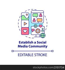 Establish social media community concept icon. Tool of business transparency abstract idea thin line illustration. Isolated outline drawing. Editable stroke. Roboto-Medium, Myriad Pro-Bold fonts used. Establish social media community concept icon