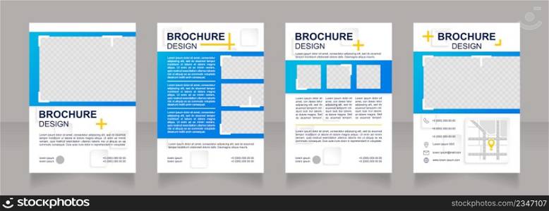 Establishing brand equity blank brochure design. Develop product. Template set with copy space for text. Premade corporate reports collection. Editable 4 paper pages. Arial Bold, Regular fonts used. Establishing brand equity blank brochure design