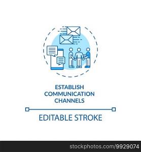 Establishing communication channels concept icon. Staff reboarding tip idea thin line illustration. Internet and emails. Project management. Vector isolated outline RGB color drawing. Editable stroke. Establishing communication channels concept icon