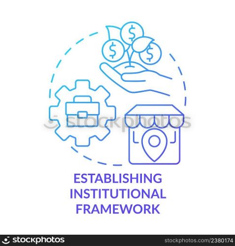Establishing institutional framework blue gradient concept icon. War-torn nation restoration abstract idea thin line illustration. Isolated outline drawing. Myriad Pro-Bold font used. Establishing institutional framework blue gradient concept icon