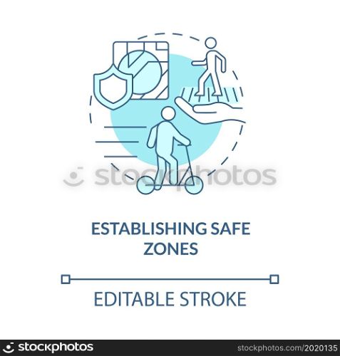 Establishing safe zones blue concept icon. Scooter sharing regulation abstract idea thin line illustration. Roadway safety for pedestrians. Vector isolated outline color drawing. Editable stroke. Establishing safe zones blue concept icon