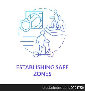 Establishing safe zones blue gradient concept icon. Scooter sharing regulation abstract idea thin line illustration. Roadway safety. Set up pedestrian-only areas. Vector isolated outline color drawing. Establishing safe zones blue gradient concept icon