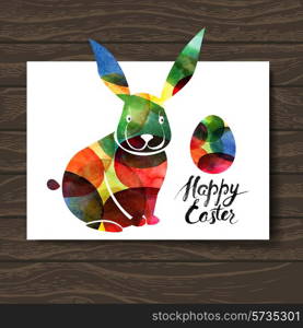 Ester card with watercolor rabbit. Vector illustration