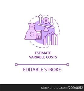 Estimate variable costs purple concept icon. Startup budgeting abstract idea thin line illustration. Isolated outline drawing. Editable stroke. Roboto-Medium, Myriad Pro-Bold fonts used. Estimate variable costs purple concept icon