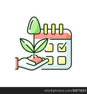 Estimating planting time RGB color icon. Growing season. Plant production. Harvesting. Smart farming. Isolated vector illustration. Estimating planting time RGB color icon