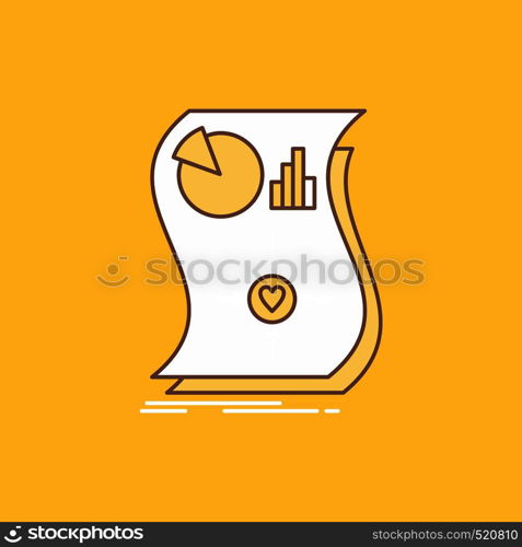 Estimation, love, relationship, response, responsive Flat Line Filled Icon. Beautiful Logo button over yellow background for UI and UX, website or mobile application. Vector EPS10 Abstract Template background