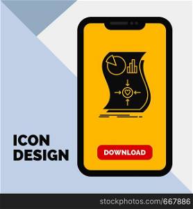 Estimation, love, relationship, response, responsive Glyph Icon in Mobile for Download Page. Yellow Background. Vector EPS10 Abstract Template background