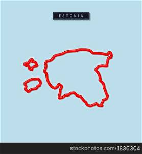 Estonia bold outline map. Glossy red border with soft shadow. Country name plate. Vector illustration.. Estonia bold outline map. Vector illustration