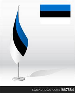 Estonia flag on flagpole for registration of solemn event, meeting foreign guests. National independence day of Estonia. Realistic 3D vector on white