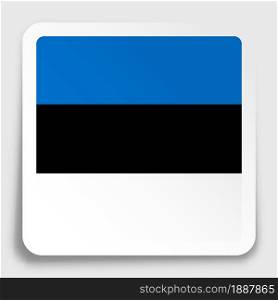 Estonian flag icon on paper square sticker with shadow. Button for mobile application or web. Vector