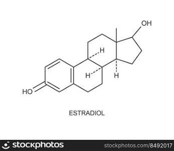Estradiol icon. Chemical molecular structure. Female steroid sex hormone sign isolated on white background. Hormone replacement therapy concept. Vector graphic illustration.. Estradiol icon. Chemical molecular structure. Female steroid sex hormone sign isolated on white background. Hormone replacement therapy concept