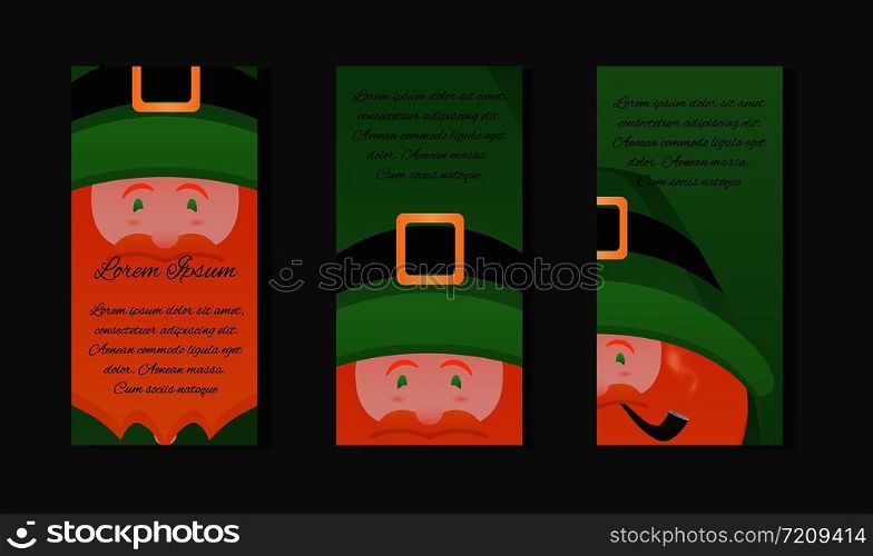 et templates with illustration of Leprechaun with a pipe on St. Patrick&rsquo;s Day. Vector element for the invitation, a brochure and your design. et templates with illustration of Leprechaun with a pipe on St.