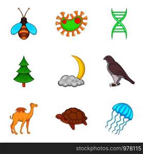 Eternal wildlife icons set. Cartoon set of 9 eternal wildlife vector icons for web isolated on white background. Eternal wildlife icons set, cartoon style
