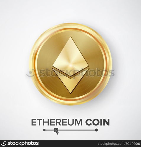 Ethereum Coin Gold Coin Vector. Ethereum Coin Gold Coin Vector. Realistic Crypto Currency Money And Finance Sign Illustration. Etherum Coin Digital Currency Counter Icon. Fintech Blockchain.