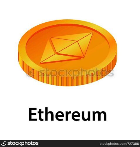 Ethereum icon. Isometric illustration of ethereum vector icon for web. Ethereum icon, isometric style