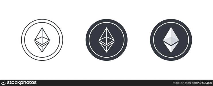 Ethereum icons concept. Cryptocurrency logo variations. Digital cryptographic currency ethereum. Vector illustration