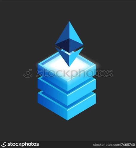 Ethereum open-source, public blockchain-based distributed computing platform and operating system featuring smart money. Abstract isometric 3d isolated icon. Ethereum Open-Source, Public Blockchain Platform