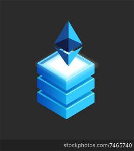 Ethereum open-source, public blockchain-based distributed computing platform and operating system featuring smart money. Abstract isometric 3d isolated icon. Ethereum Open-Source, Public Blockchain Platform