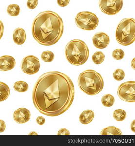 Ethereum Seamless Pattern Vector. Gold Coins. Digital Currency. Fintech Blockchain. Isolated Background. Golden Finance Banking Texture.. Ethereum Seamless Pattern Vector. Gold Coins. Digital Currency. Fintech Blockchain. Isolated Background