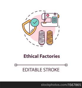 Ethical factories concept icon. Textile supplier. Zero waste manufacture. Sustainable production of material idea thin line illustration. Vector isolated outline RGB color drawing. Editable stroke. Ethical factories concept icon