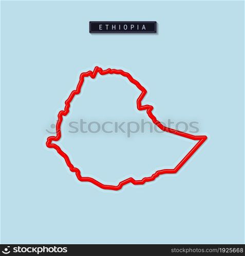 Ethiopia bold outline map. Glossy red border with soft shadow. Country name plate. Vector illustration.. Ethiopia bold outline map. Vector illustration