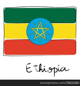 Ethiopia country flag doodle with text isolated on white