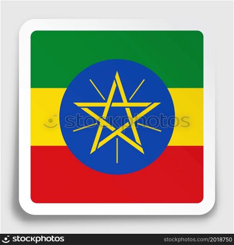 ETHIOPIA flag icon on paper square sticker with shadow. Button for mobile application or web. Vector