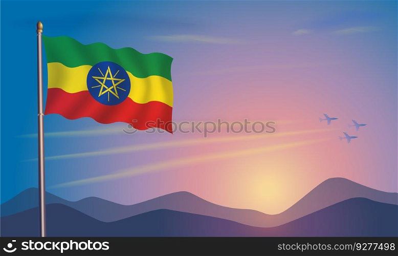 Ethiopia flag in the morning sun Royalty Free Vector Image