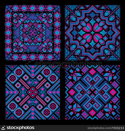 Ethnic abstract mosaic ornamental backgrounds vector set. Ethnic mosaic ornamental backgrounds vector set