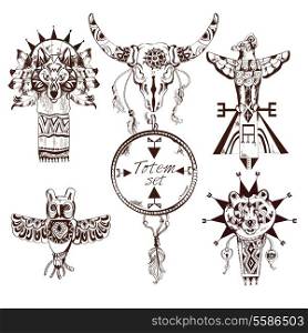 Ethnic american tribes animal totems hand drawn decorative elements set isolated vector illustration