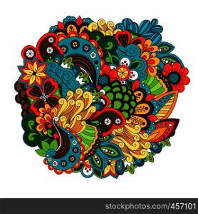 Ethnic colored floral zentangle like doodle circular pattern vector. Ethnic colored floral circular pattern vector